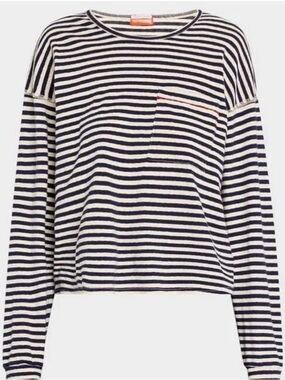 MOTHER Long Sleeve Striped Tee in Navy and Cream